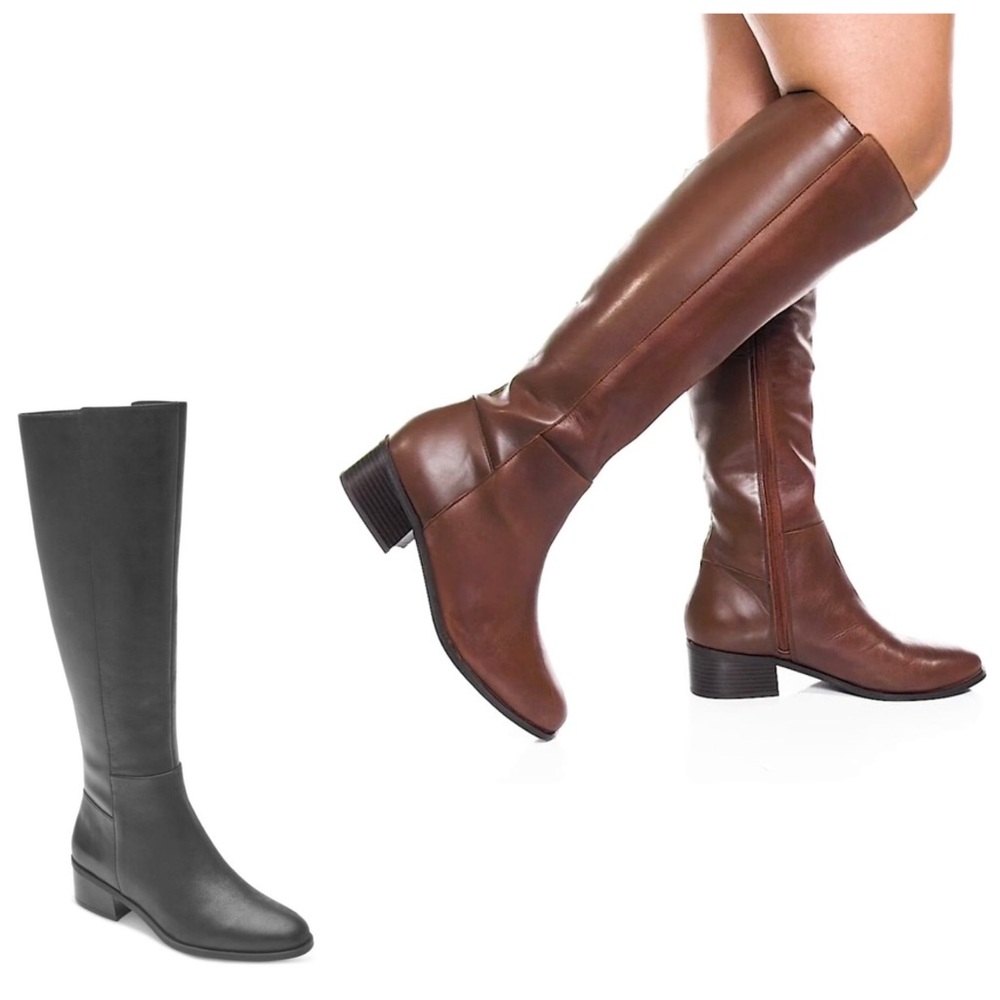 NWOB Rockport Black Leather Evalyn Tall Knee Almond Block Heel Riding Boots 8M